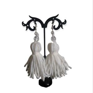 Yarn Tassel Earrings- White